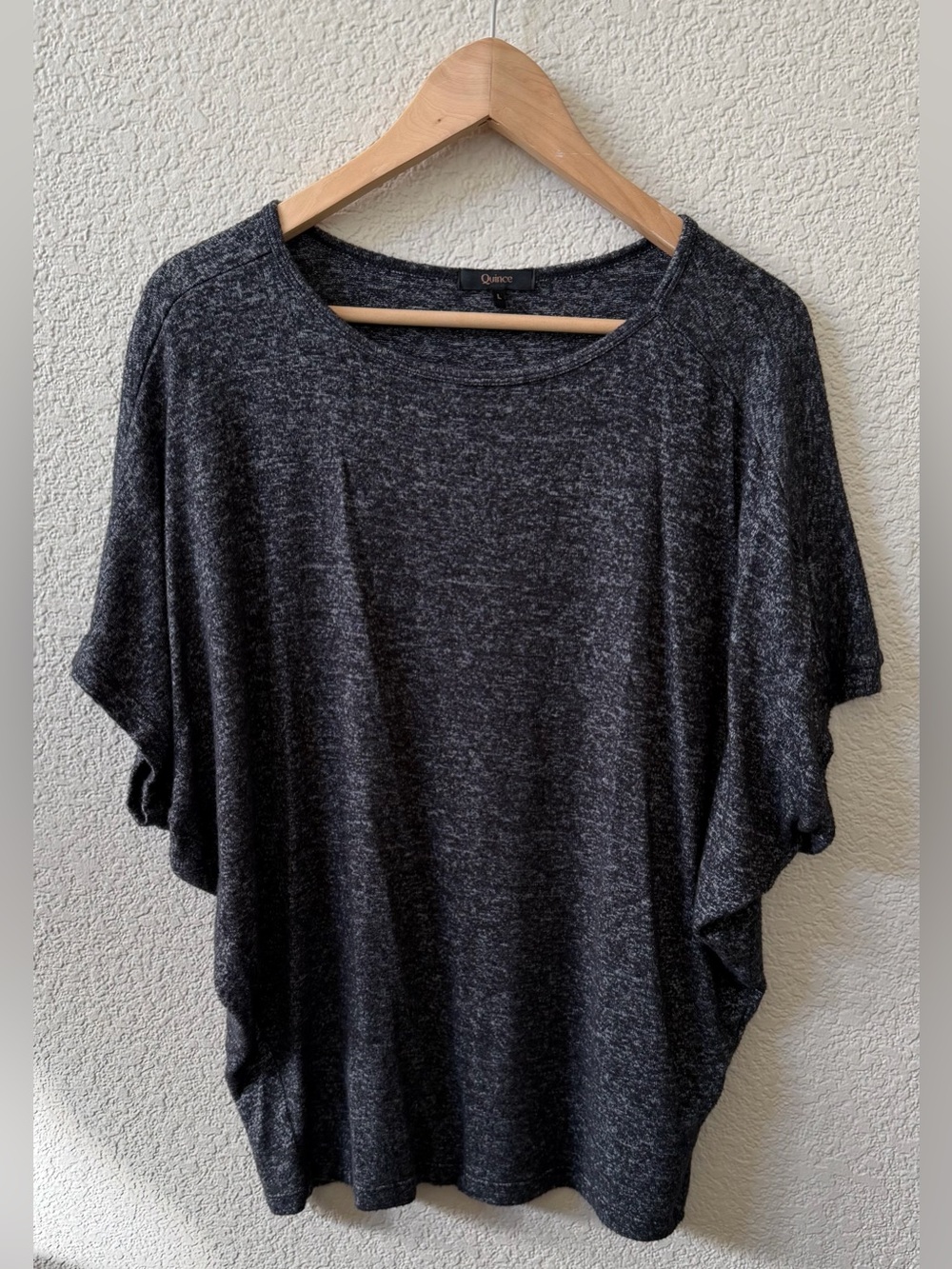 Quince Size Large Brushed Short Sleeve Lounge Tee Viscose Blend Soft •Charcoal